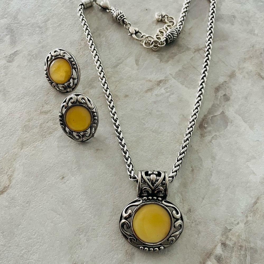 Brighton Yellow Stone Pendant Necklace and Earrings Set